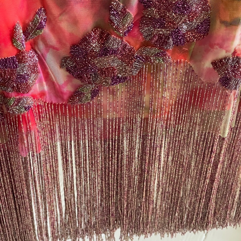 THEIA NWT Brigitte Floral Beaded Fringe Midi Dress - Picture 4 of 15